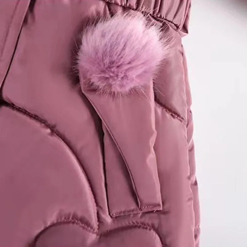 4 5 6 8 10 Years Winter Girls Coat Keep Warm Thicken Kids Jacket Hooded Zipper Fur Collar Princess Outerwear Children's Clothing