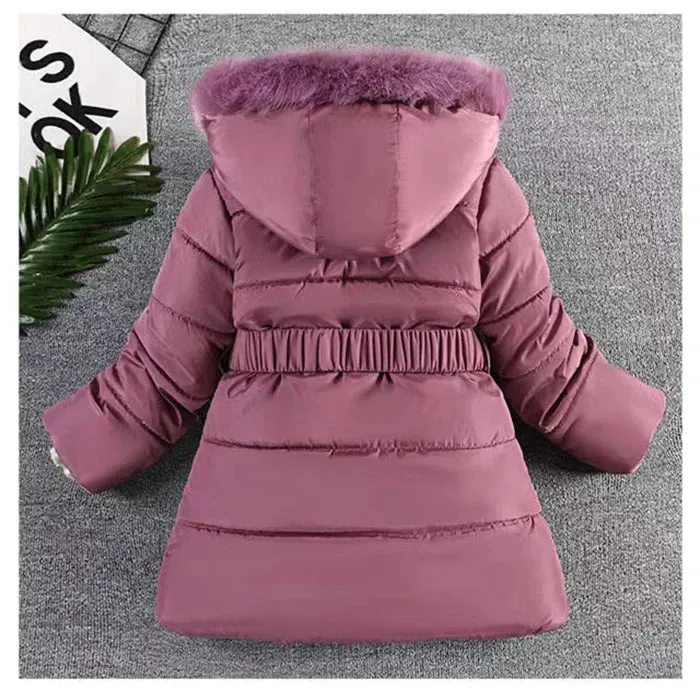 4 5 6 8 10 Years Winter Girls Coat Keep Warm Thicken Kids Jacket Hooded Zipper Fur Collar Princess Outerwear Children's Clothing