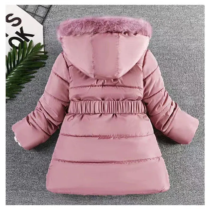 4 5 6 8 10 Years Winter Girls Coat Keep Warm Thicken Kids Jacket Hooded Zipper Fur Collar Princess Outerwear Children's Clothing