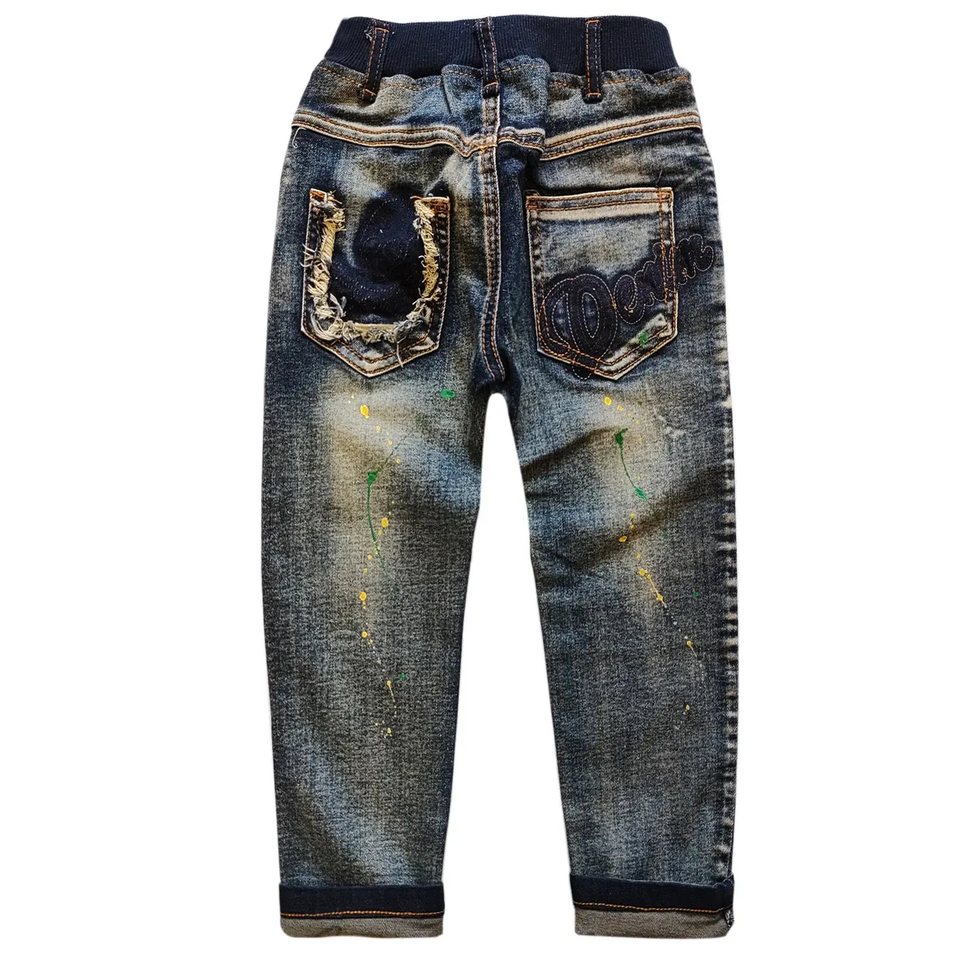 5062 Broken Bag Skull kids jeans soft denim trousers children's  pants navy blue spring autumn  boys girls unisex