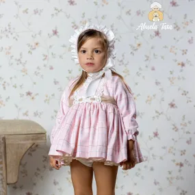 ABUELA TATA - Check Baby Dress & Bonnet - Pink