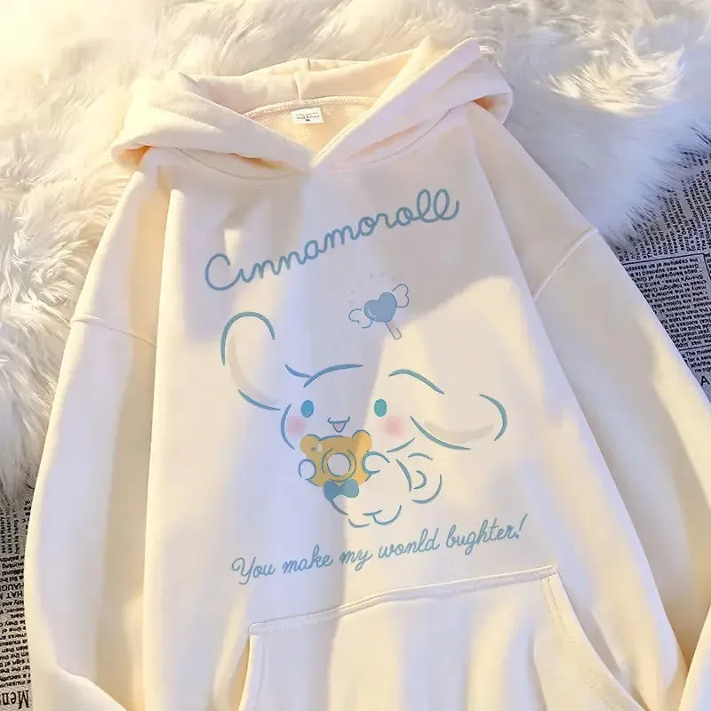 Anime MINISO Sanrio Cinnamoroll Children's Hoodie Print Sweatshirt Kawaii Cute Casual Fashion Loose Top Kid Clothing Gift Girl