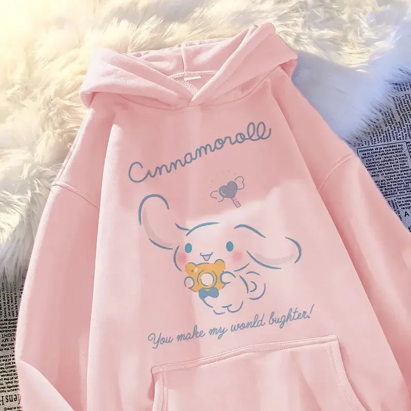 Anime MINISO Sanrio Cinnamoroll Children's Hoodie Print Sweatshirt Kawaii Cute Casual Fashion Loose Top Kid Clothing Gift Girl