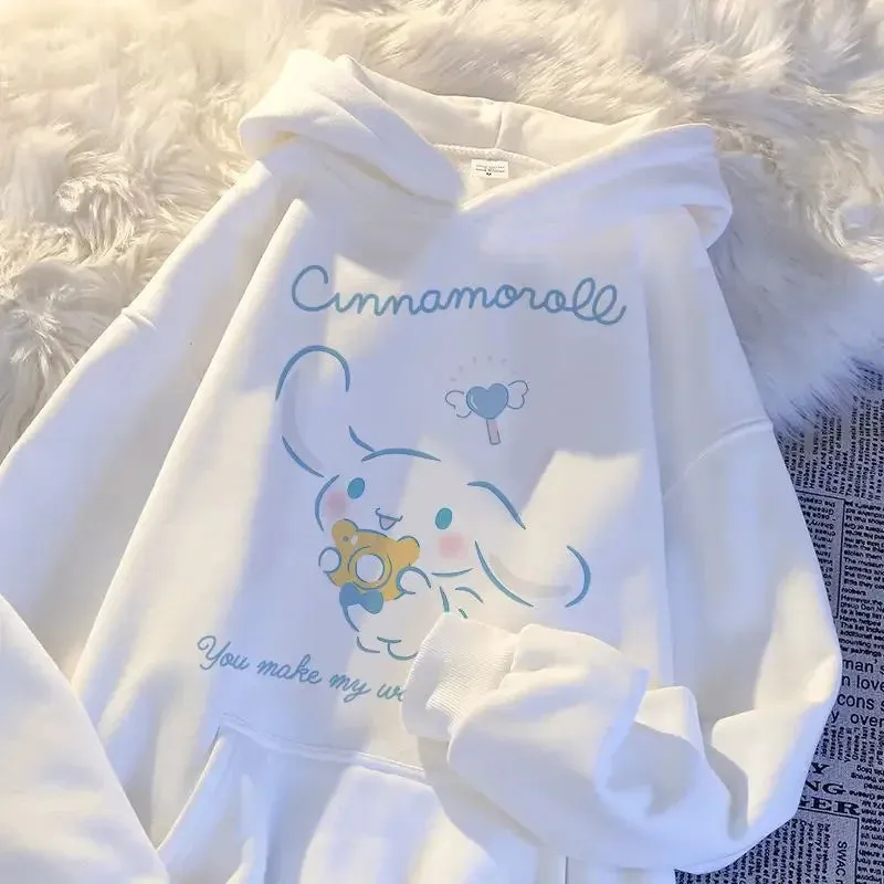 Anime MINISO Sanrio Cinnamoroll Children's Hoodie Print Sweatshirt Kawaii Cute Casual Fashion Loose Top Kid Clothing Gift Girl