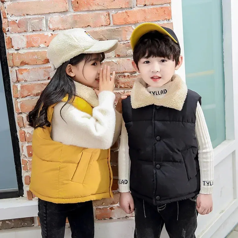 Autumn Winter New Boys Girls Sleeveless Hooded Vest Jacket Cartoon Print Coat Kids Warm Vest Outwear Clothes