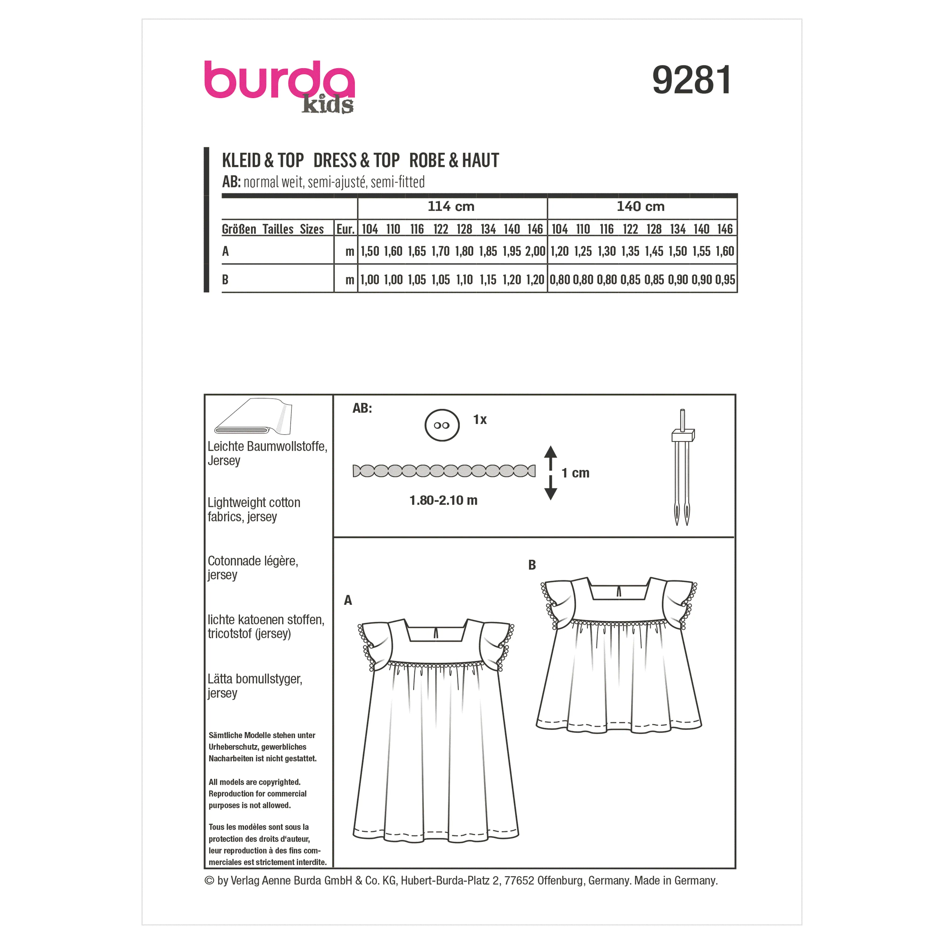 Burda Pattern 9281 Children's Top and Dress