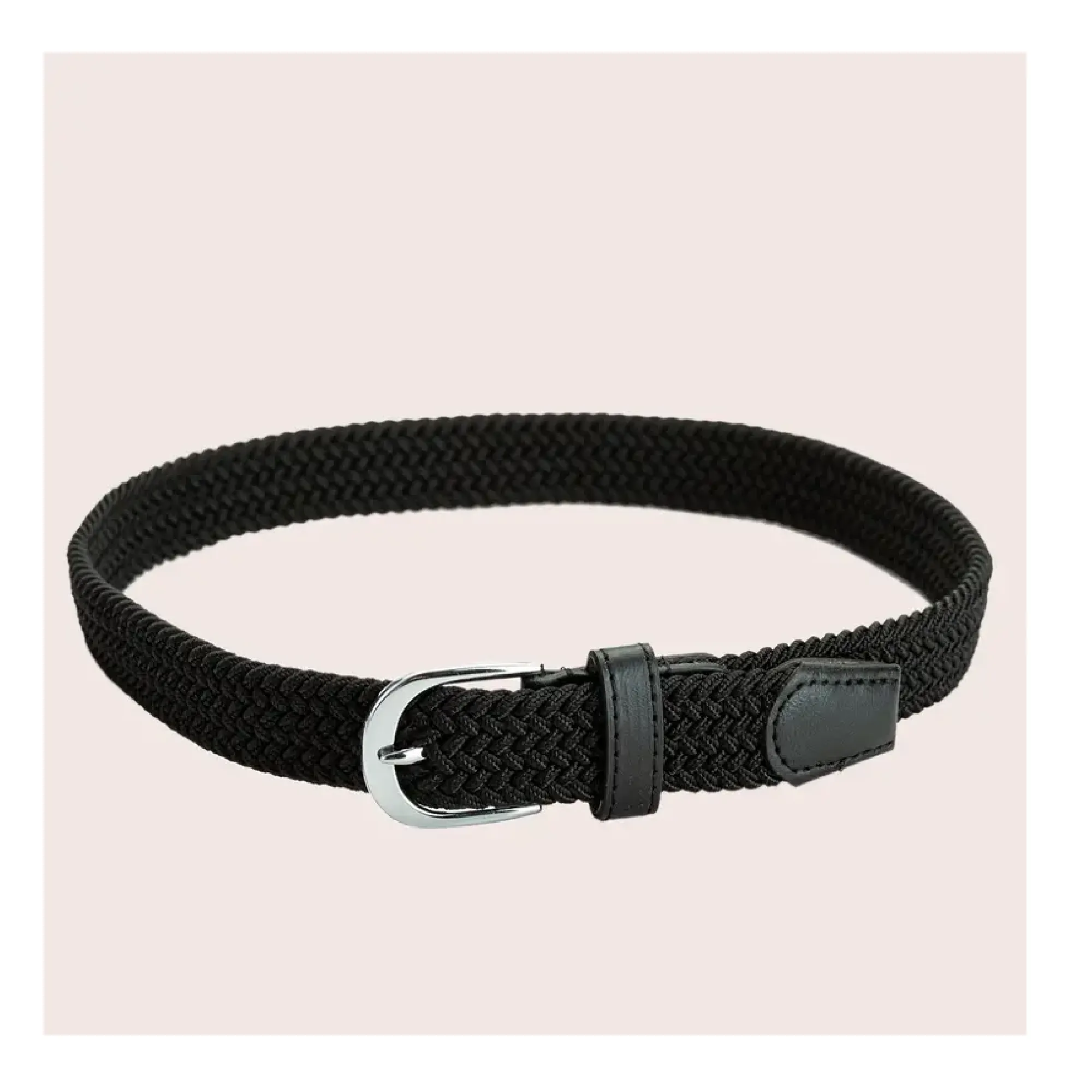 Children's Black Elastic Woven Belt Metal Buckle Belt