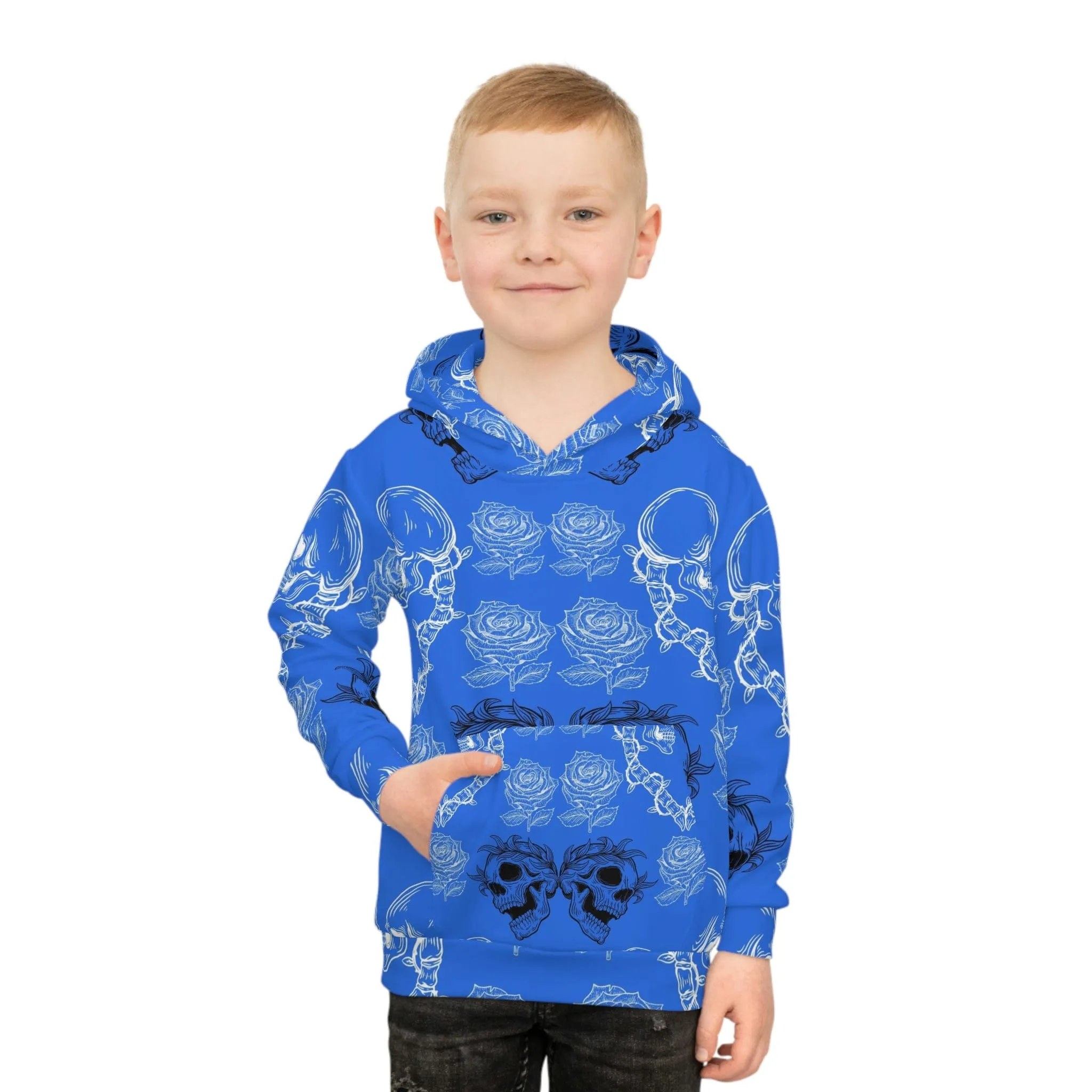 Children's Blue Skulls Front Pocket Hoodie