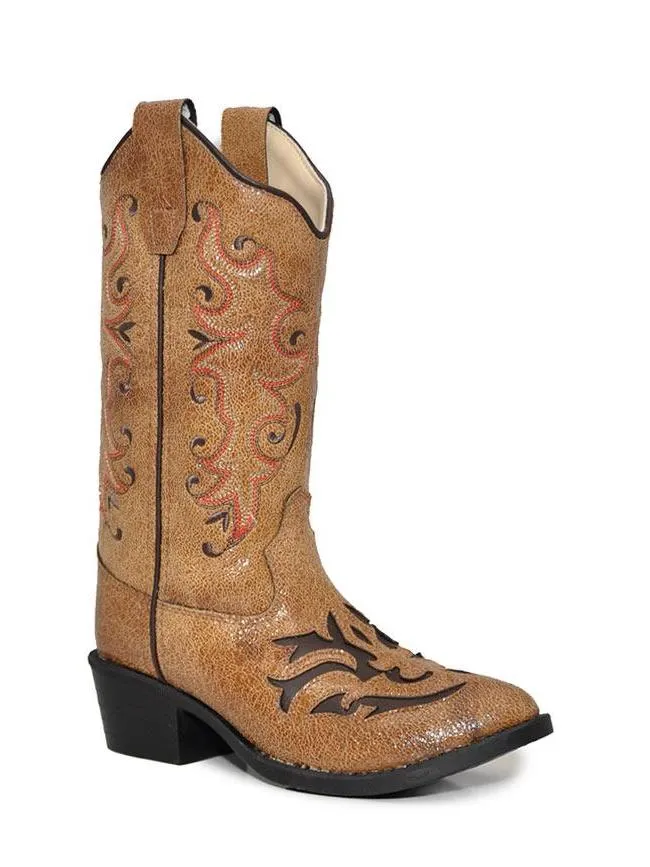 Children's Old West Tan Inlay Boot