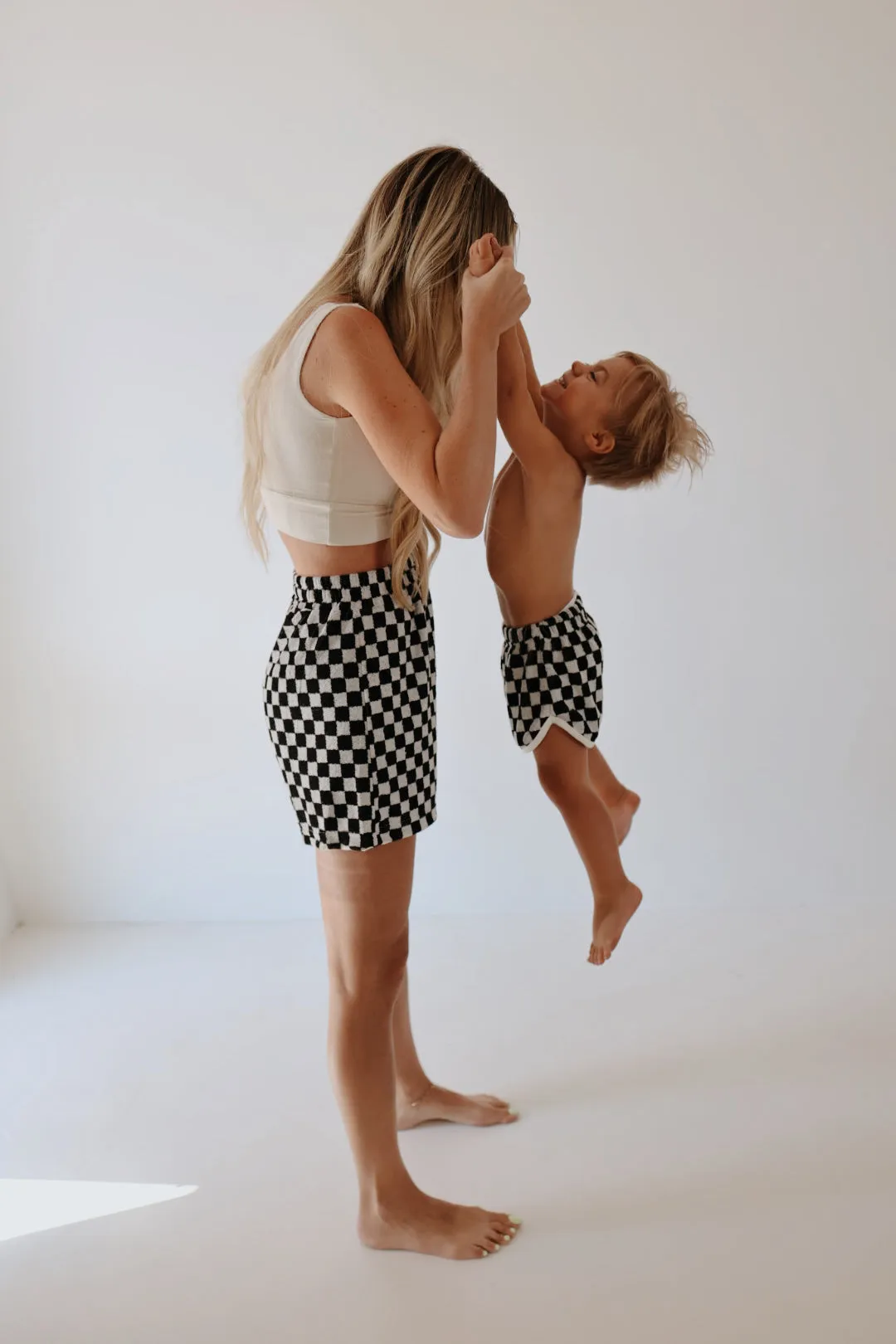 Children's Terry Cloth Shorts | Black and White Checker