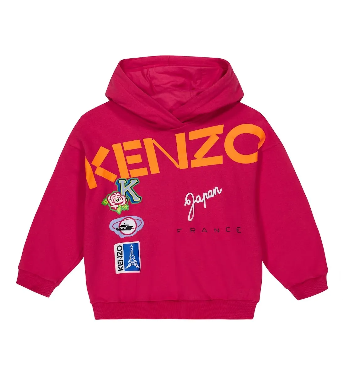 Cotton sweatshirt with hood and Kenzo logo, red