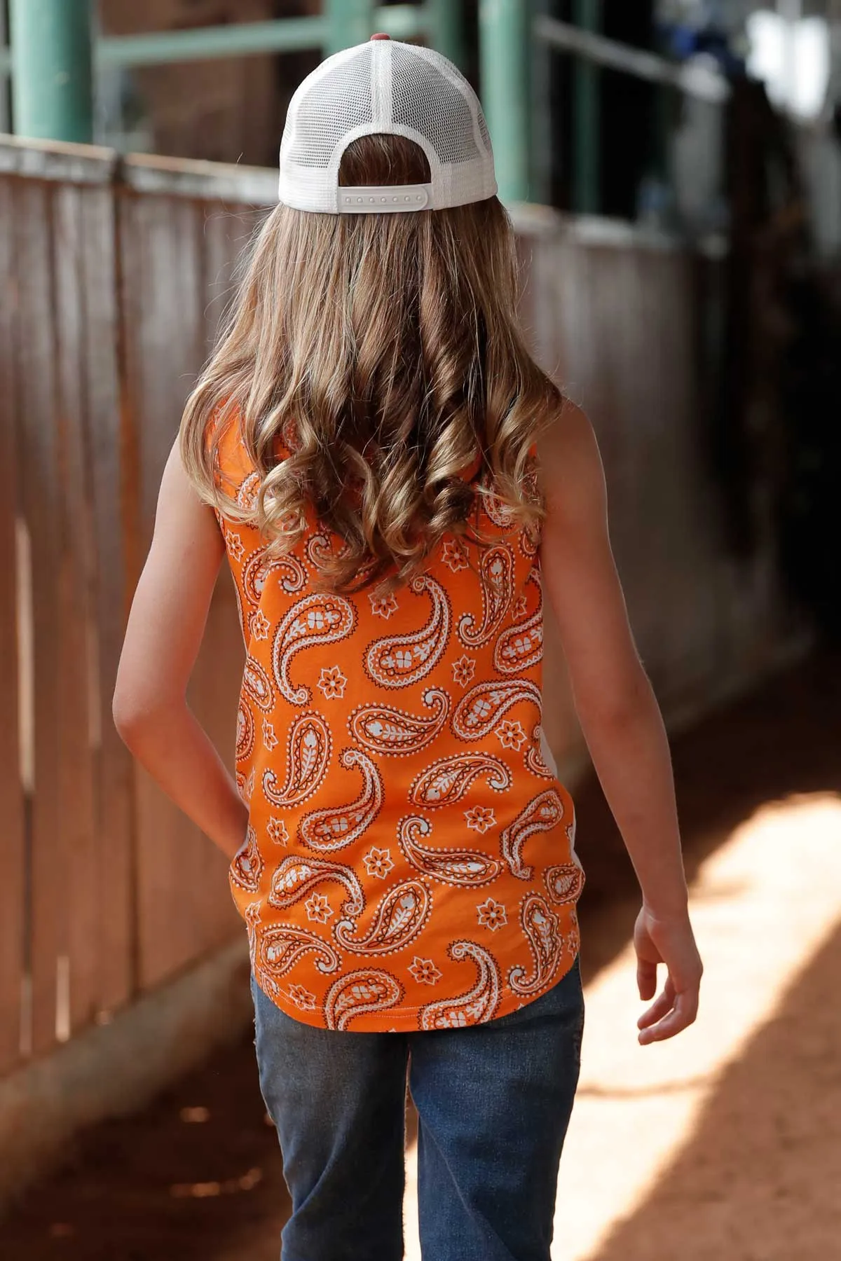 Cruel Girl's Youth Paisley Pig Tank in Orange & Cream