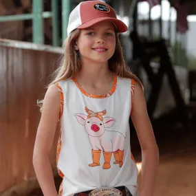 Cruel Girl's Youth Paisley Pig Tank in Orange & Cream