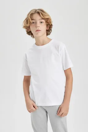 Defacto Boy's White Regular Fit Crew Neck Short Sleeve T-Shirt