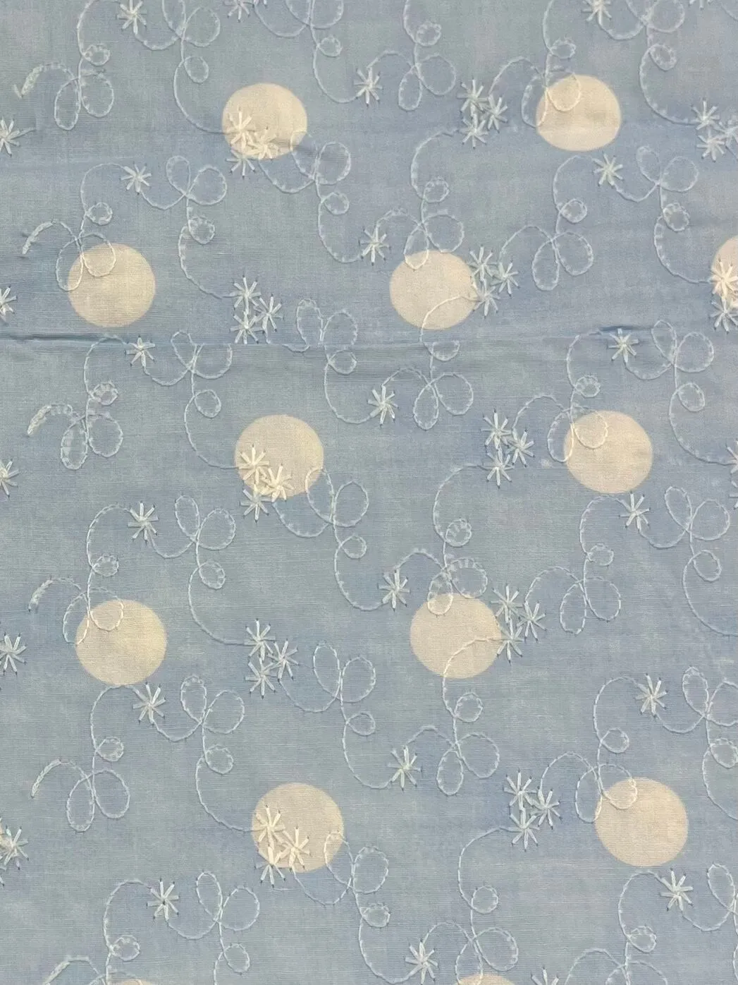 Embroidered Printed Cotton - Baby Blue - 112cm