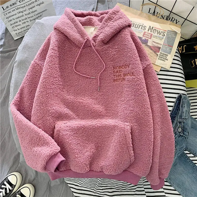 Fleece Children's Sweatshirts 2024 Girls Autumn Winter Padded Thickened Lamb's wool Hooded Hoodies New Kids Casual Clothing