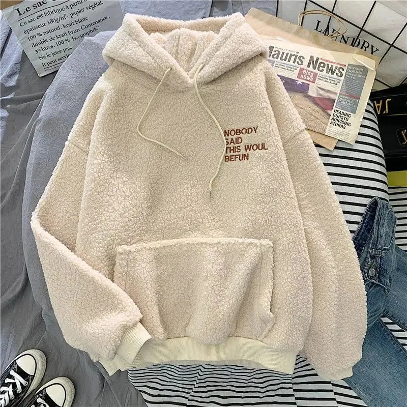 Fleece Children's Sweatshirts 2024 Girls Autumn Winter Padded Thickened Lamb's wool Hooded Hoodies New Kids Casual Clothing