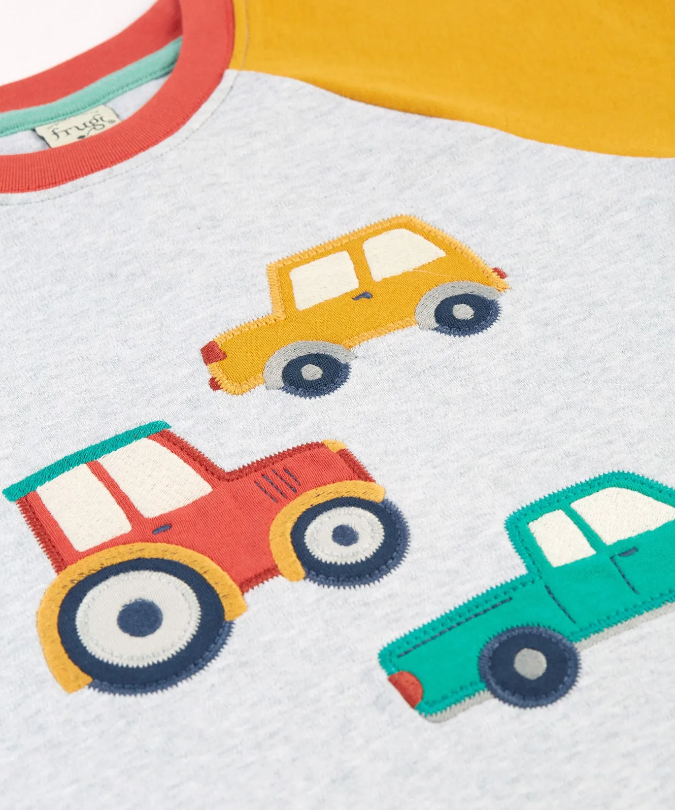 Frugi Alfie Raglan Top - Grey Marl/Vehicles