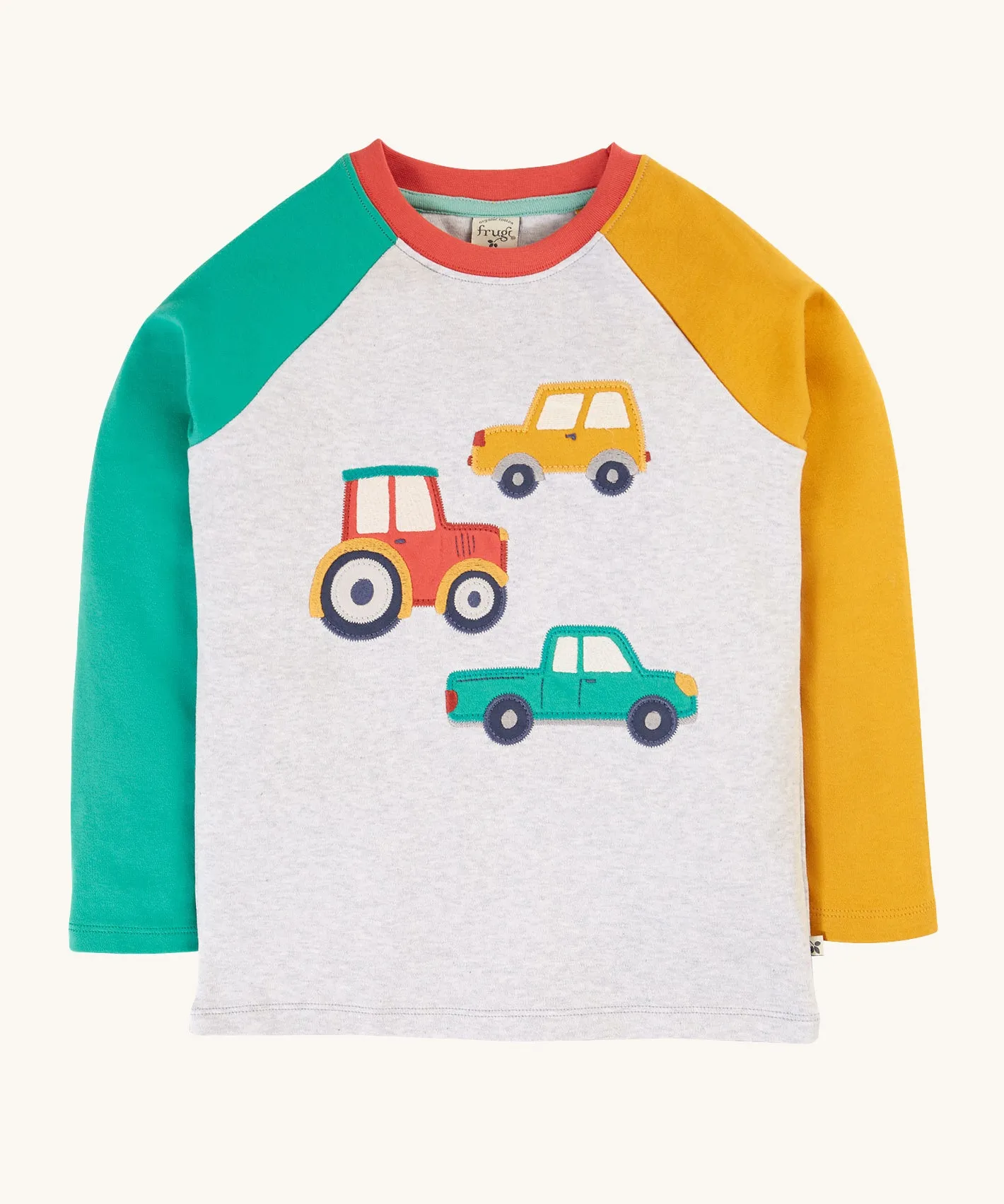 Frugi Alfie Raglan Top - Grey Marl/Vehicles