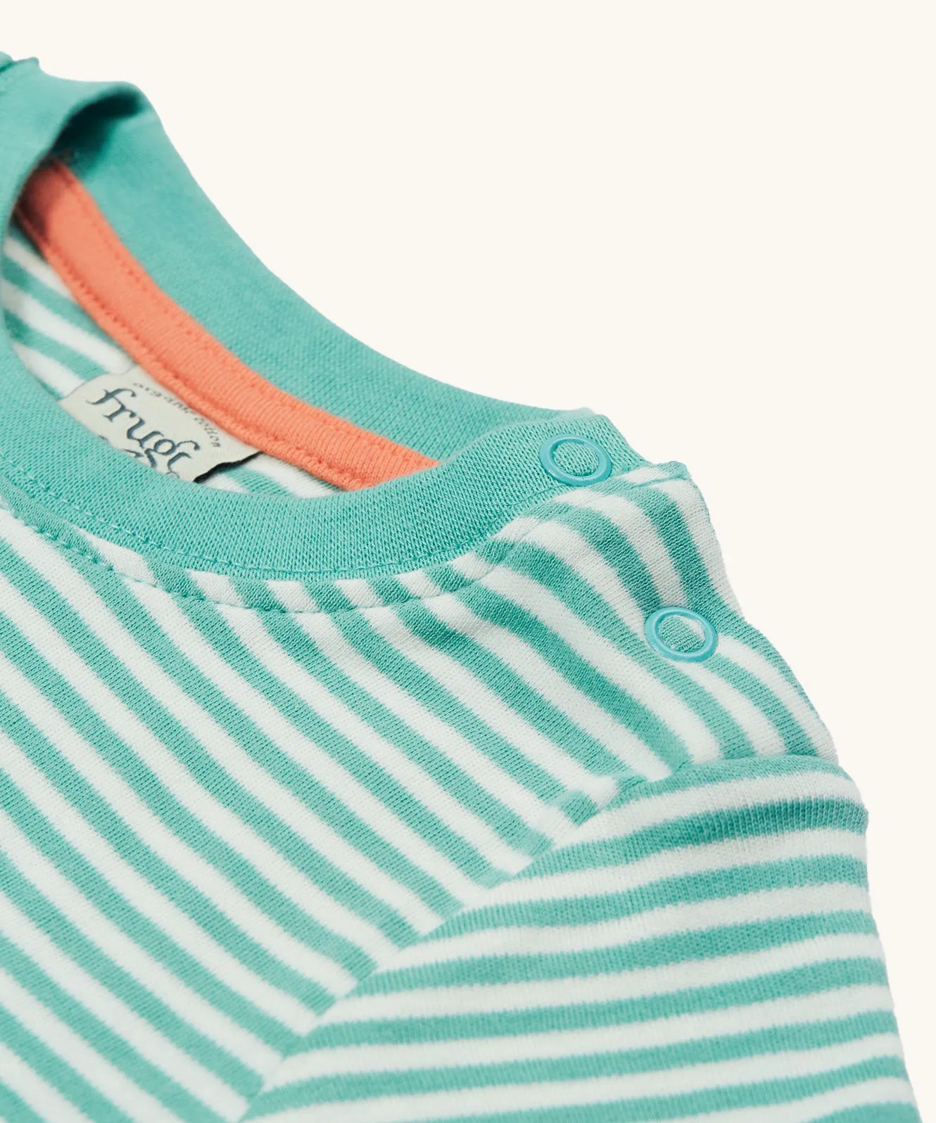 Frugi Little Embroidered T-Shirt - Moss Stripe/Puffin