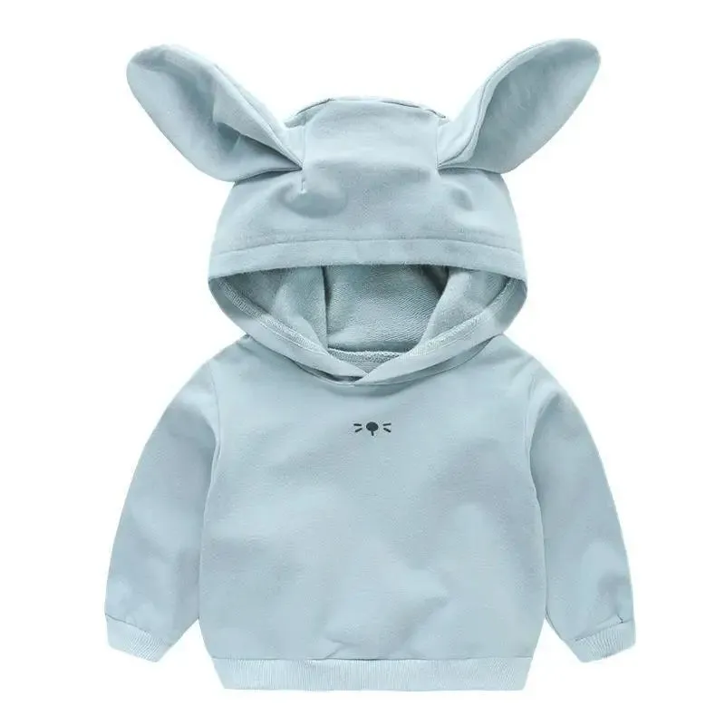 Girls Hoodie T shirt Korean Rabbit Ears Spring Kids Tops Children's Versatile Long Sleeve T-shirt Autumn Toddler Boys Thin Tops