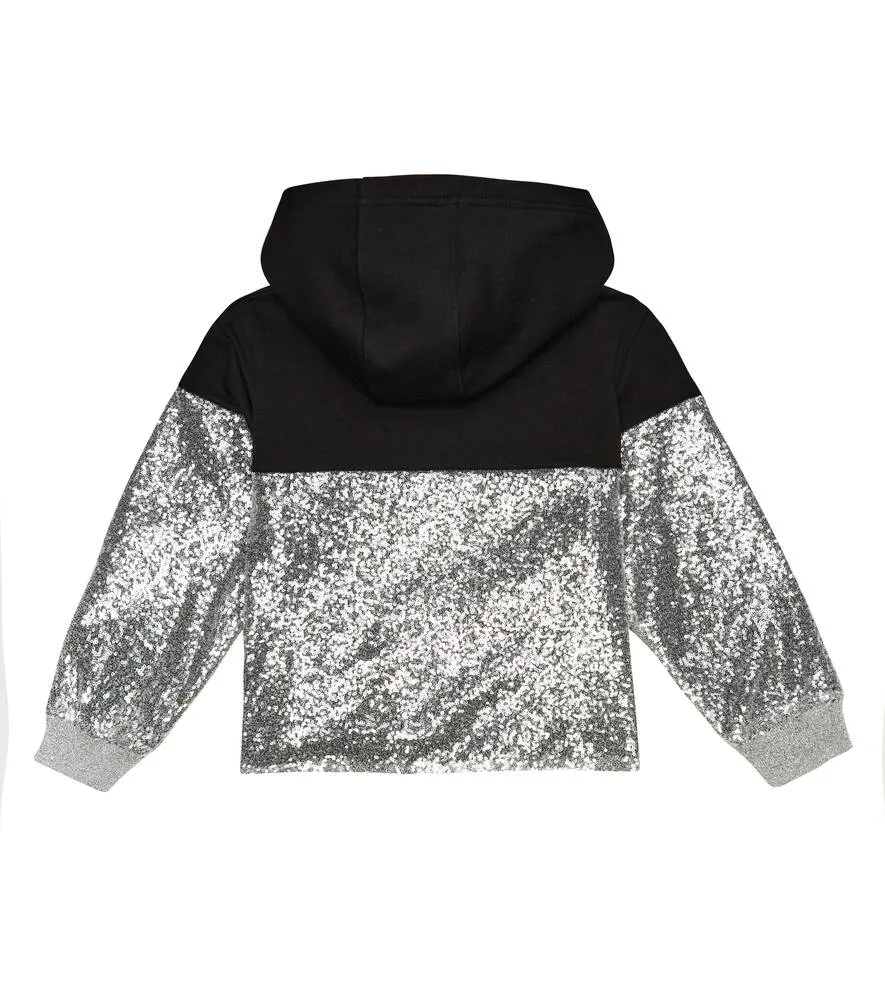 Givenchy Kids Cotton Blend Sequin Logo Hoodie, Black