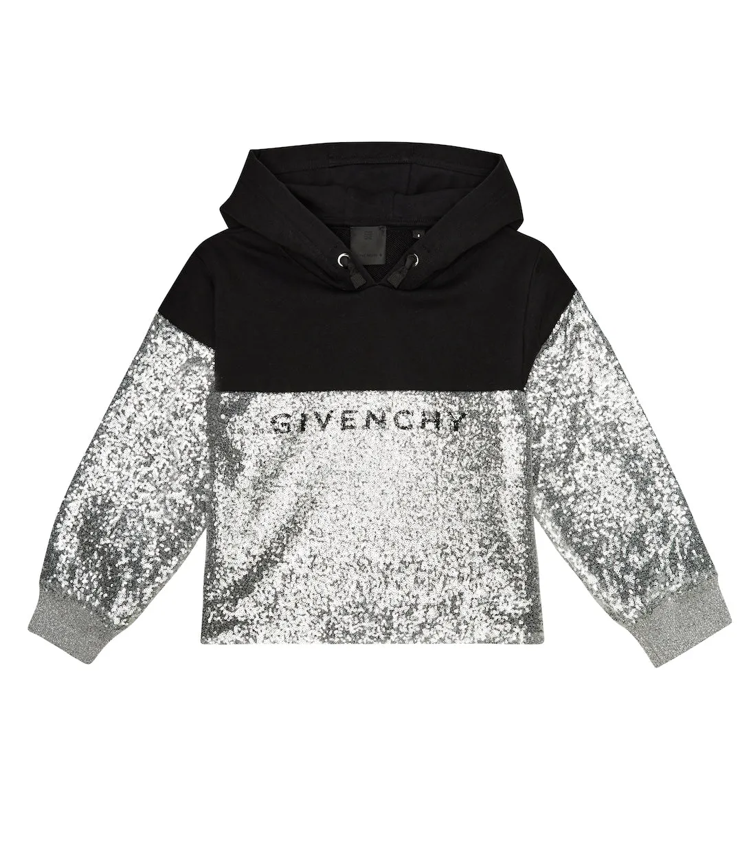 Givenchy Kids Cotton Blend Sequin Logo Hoodie, Black