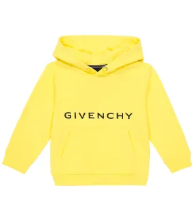 Givenchy Kids Logo Cotton Blend Hoodie, Yellow