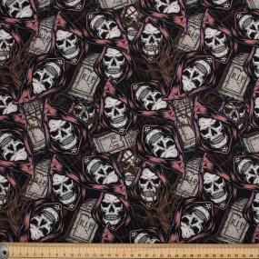 Gothic Characteristic Tone Series Chaos Skulls & RIP Stones Cotton Prints