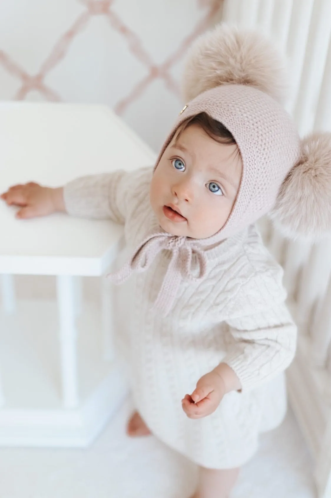 Honeycomb Dusty Pink Cashmere Bonnet