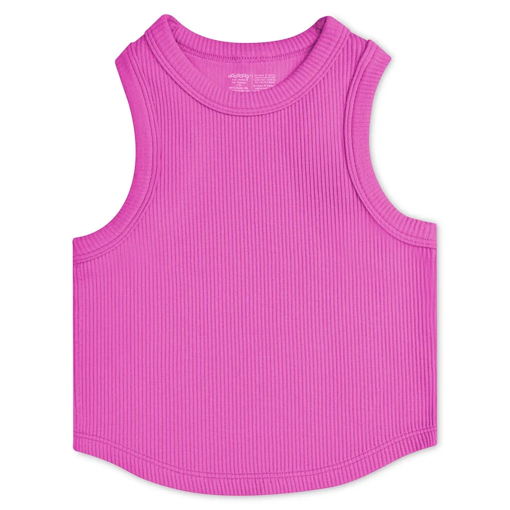 Iscream Cropped Ribbed Racerback Tank Top - Pretty Pink