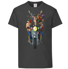 Kids Biker Rudolf Festive Children's T Shirt