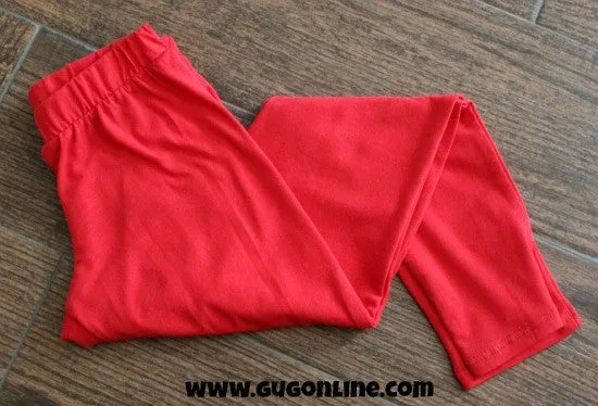 Kids Solid Color Leggings in Red