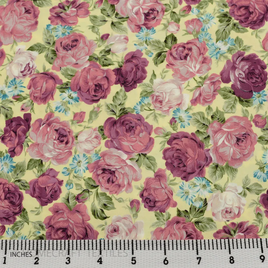 Lavender Large Rose Floral Cotton Print