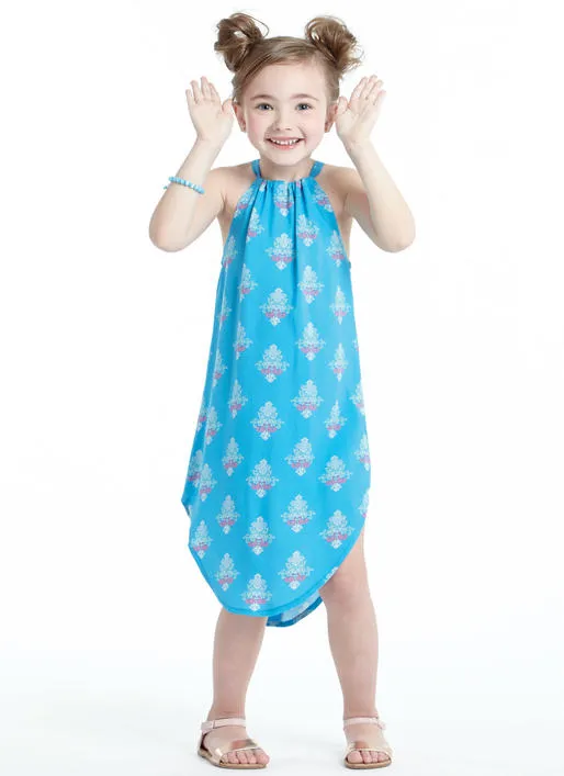 M7589 Children's/Girls' Gathered Neckline Sleeveless Dresses