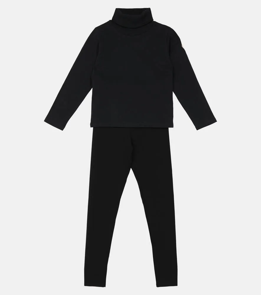 Moncler Enfant Cotton Jersey Turtleneck Top, Black