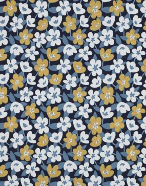 Navy Glitter Flower Cotton Jersey Fabric