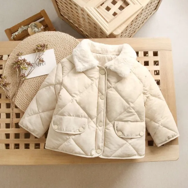 New Winter Children's Warm Cotton Jackets Girls Clothes Kids&Babys Rabbit Fur Collar Coats Korean Style For Boys Outerwears