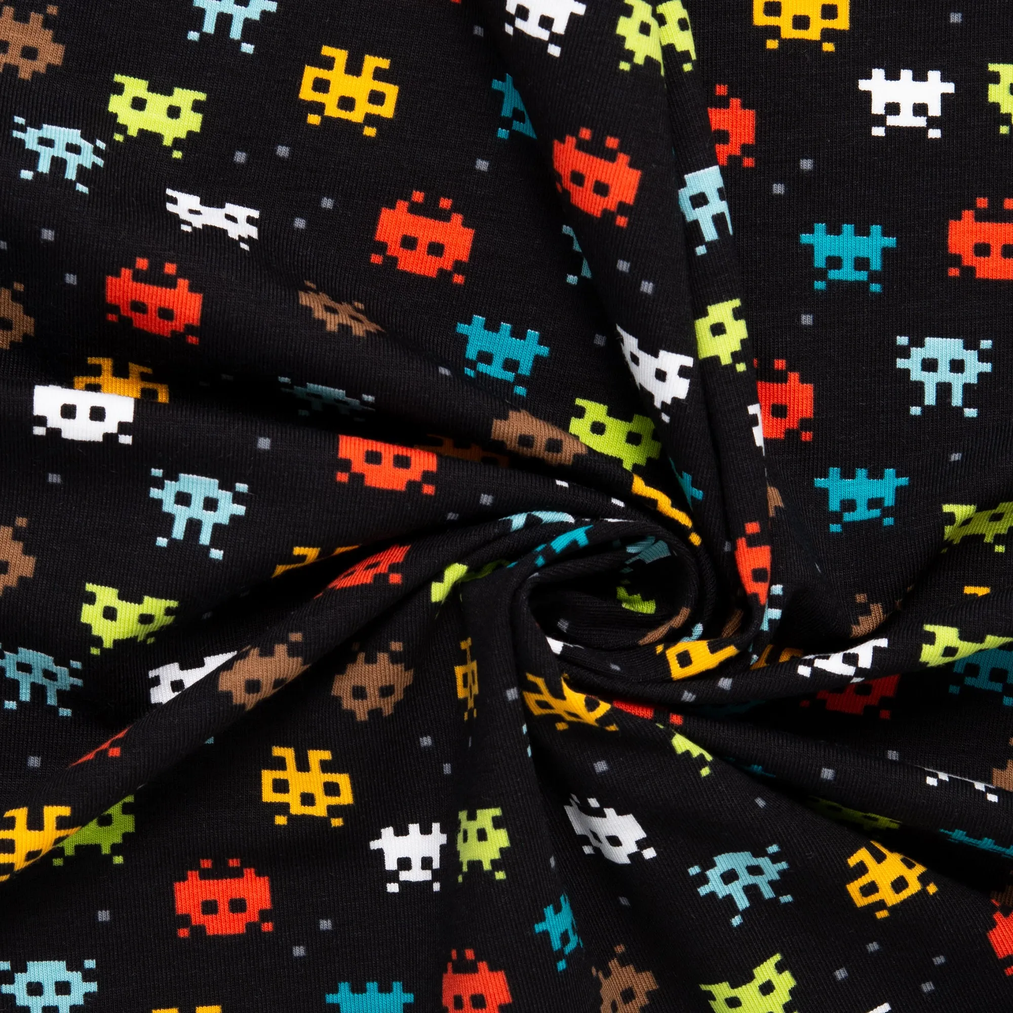 ORGANIC Cotton Lycra Printed Knit - Video game - Black