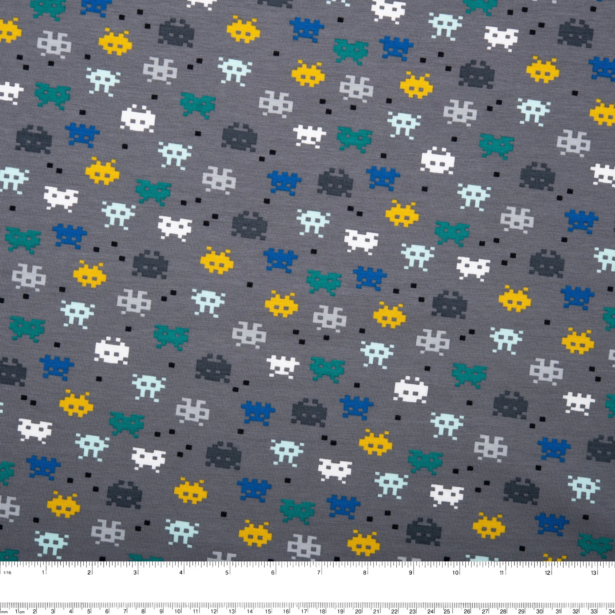 ORGANIC Cotton Lycra Printed Knit - Video game - Grey