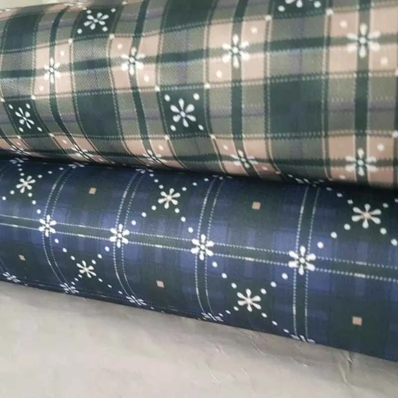 Printed Tartan Plaid in Navy Blue and Grey Laminated PUL Fabric