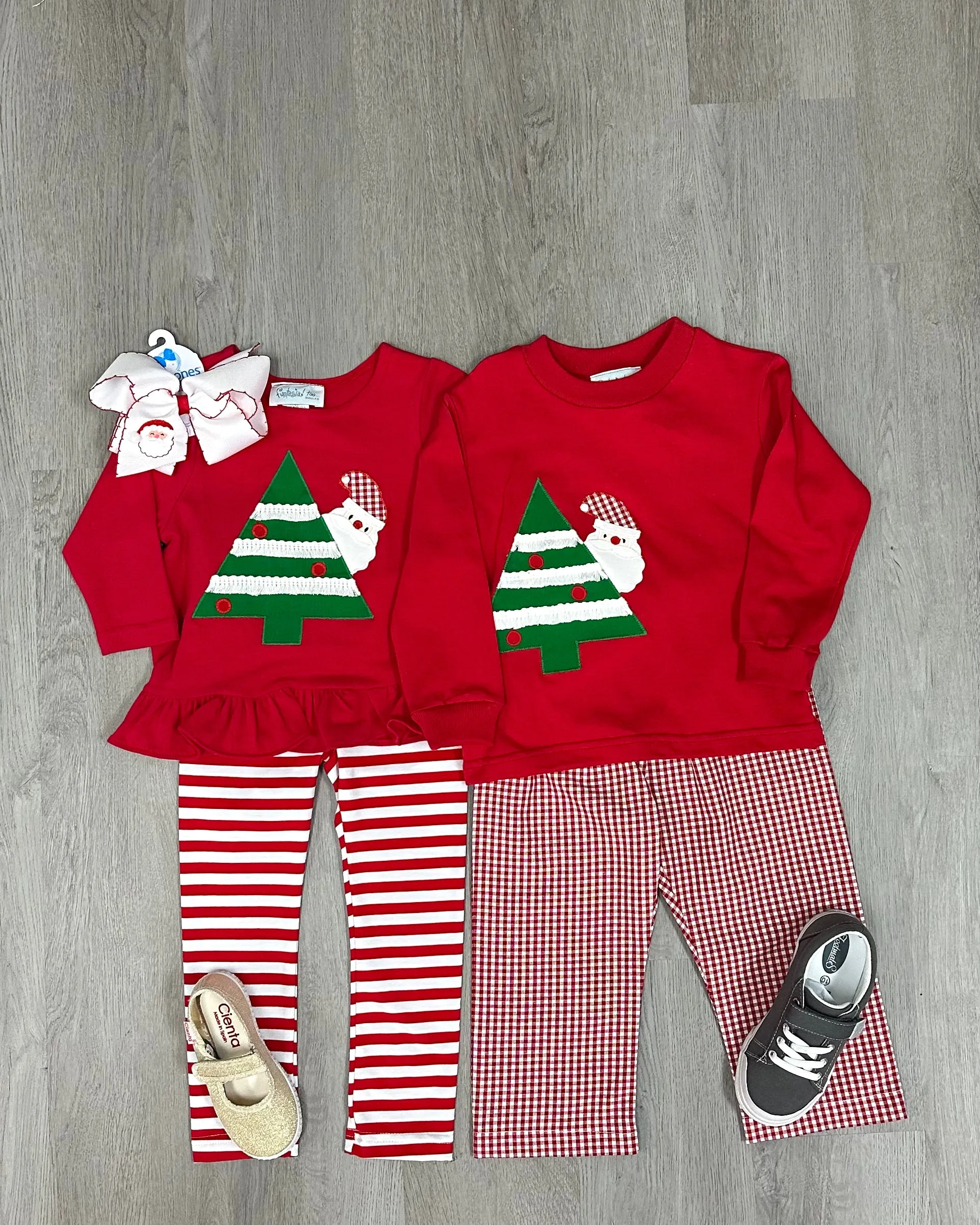 Santa Red Baby Doll Top with Red Stripe Leggings