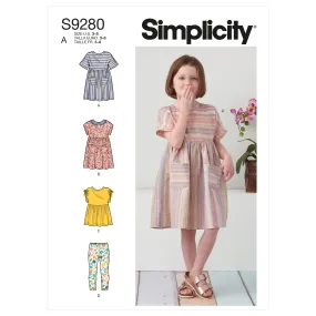 Simplicity Pattern 9280 Children's Dresses, Top & Leggings