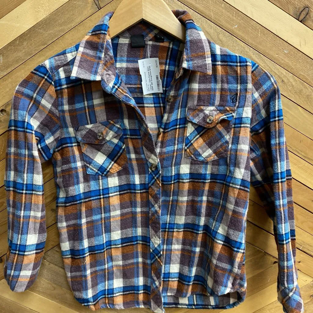 Volcom - Kid's Flannel Shirt - MSRP $65: Orange/blue-children-8/10Y