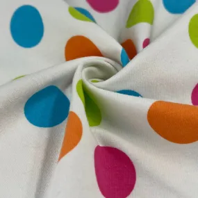 White & Multi-Colored Dots (1") | Printed Cotton/Spandex Jersey | SKU 7686A #U112